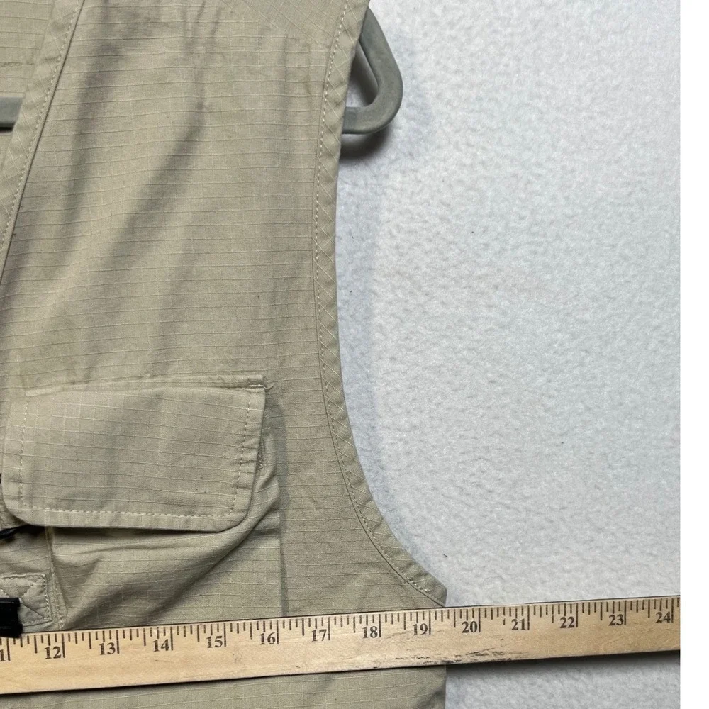 LL Bean Mens Small Khaki Ripstop Cotton Utility Fishing Safari Vest Beige - Picture 3 of 12